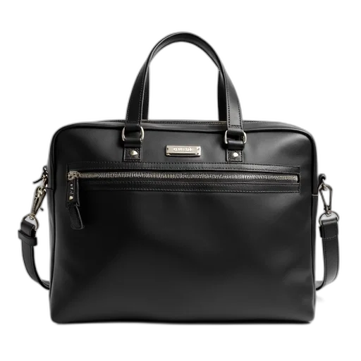 black, leather, satchel, silver transparent PNG cut-out