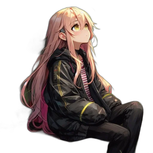 jacket, staff, hair, weapon transparent PNG cut-out