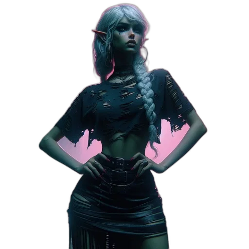 dress, staff, concept art, cyberpunk transparent PNG cut-out