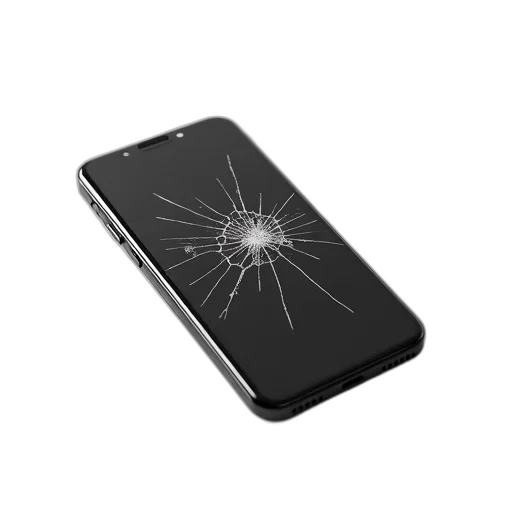 weapon, black, smartphone, cracked transparent PNG cut-out