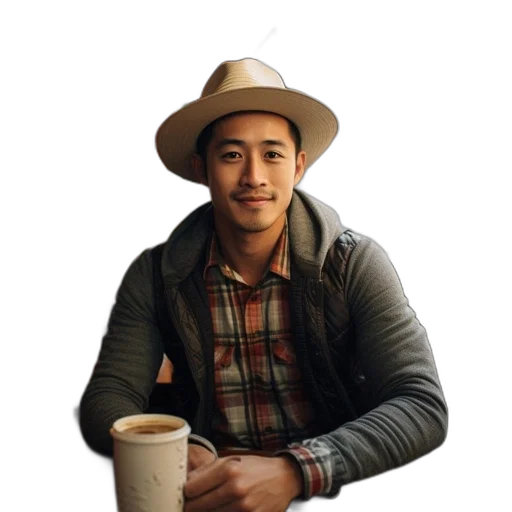 hat, staff, face, jacket transparent PNG cut-out