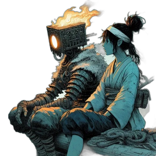robot, mask, jacket, cyberpunk transparent PNG cut-out