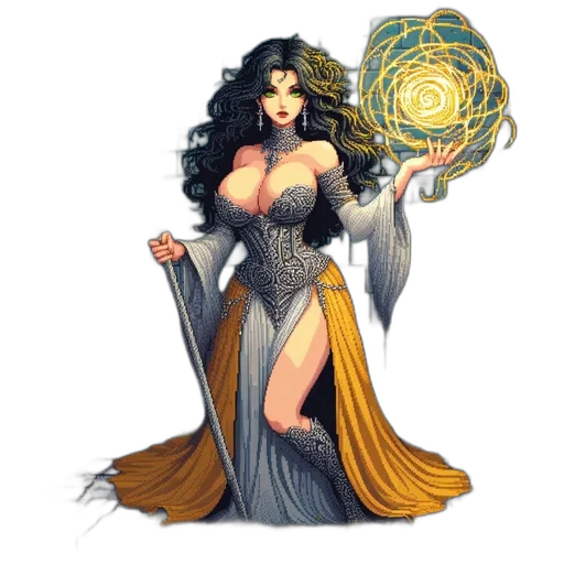 dress, jewelry, staff, fantasy art transparent PNG cut-out