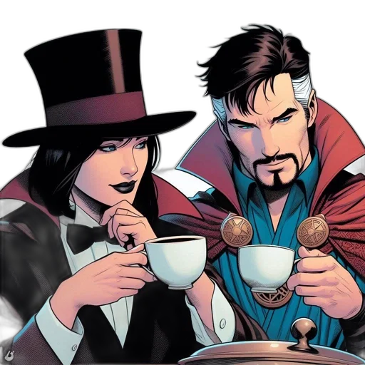 comic book art, two, characters, sit transparent PNG cut-out