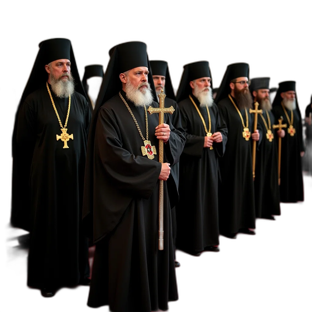 staff, group, orthodox, priests transparent PNG cut-out