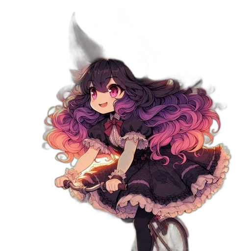 creature, dress, hair, staff transparent PNG cut-out