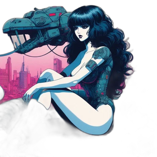 dress, comic book art, concept art, cyberpunk transparent PNG cut-out