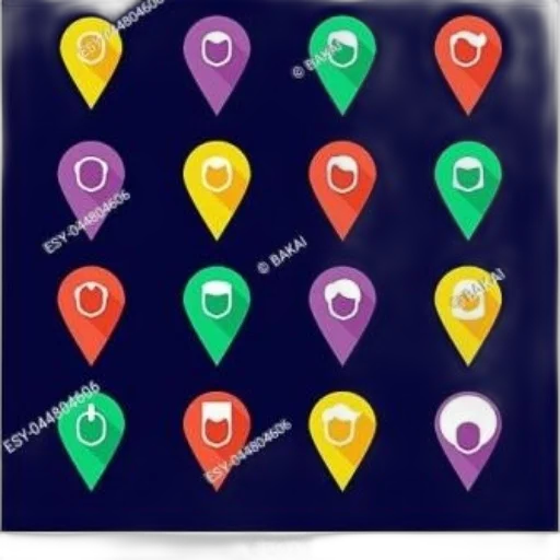 grid, colorful, location, pins transparent PNG cut-out