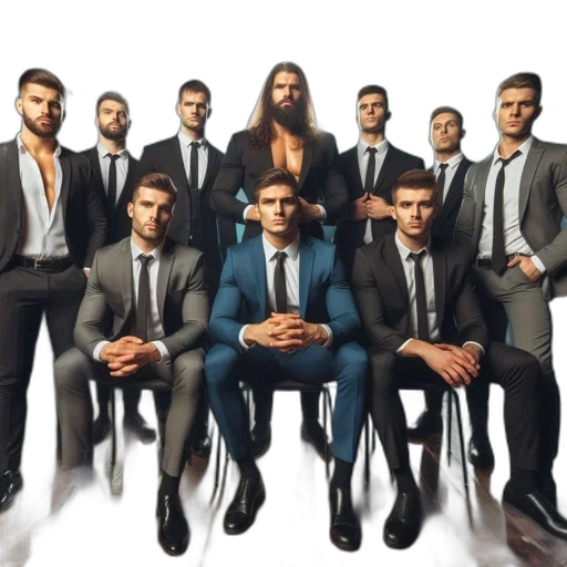 hair, group, nine, men transparent PNG cut-out