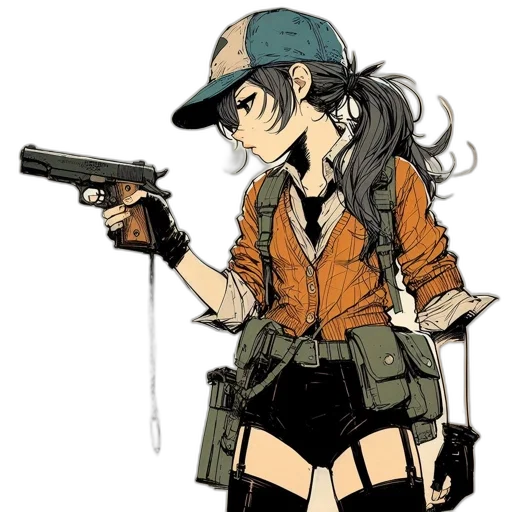 weapon, jacket, hat, staff transparent PNG cut-out