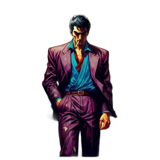 jacket, face, weapon, staff transparent PNG cut-out