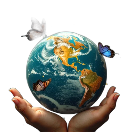 photorealistic, outer space, planet, butterflies transparent PNG cut-out