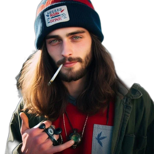 jacket, hat, face, staff transparent PNG cut-out