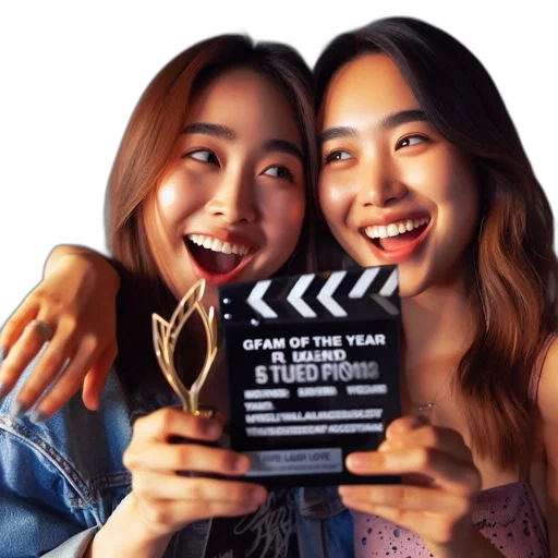 two, young, asian, women transparent PNG cut-out