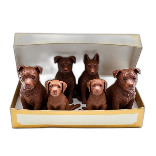 photorealistic, box, chocolate, dog transparent PNG cut-out