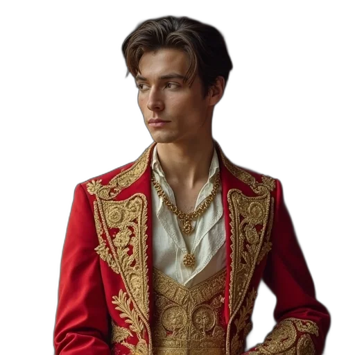 jacket, crown, face, photorealistic transparent PNG cut-out