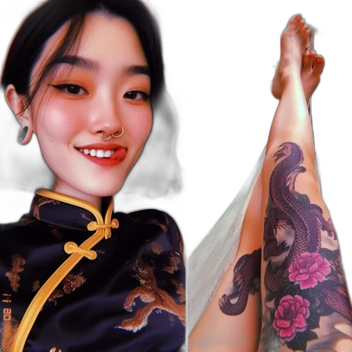 dress, umbrella, dragon, photorealistic transparent PNG cut-out