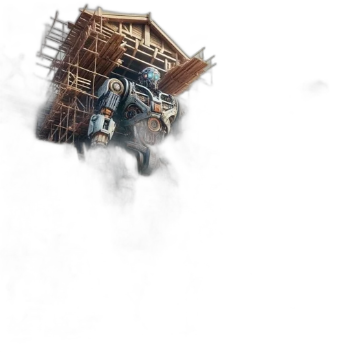 robot, weapon, face, building transparent PNG cut-out