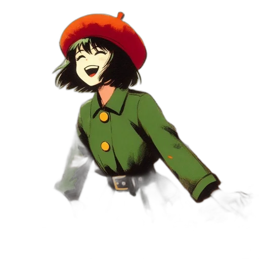 hat, jacket, staff, weapon transparent PNG cut-out
