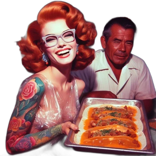 food, fire, underwater, red-haired transparent PNG cut-out