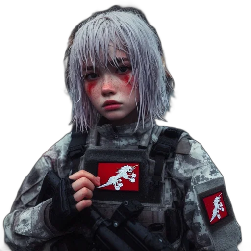 weapon, jacket, face, creature transparent PNG cut-out