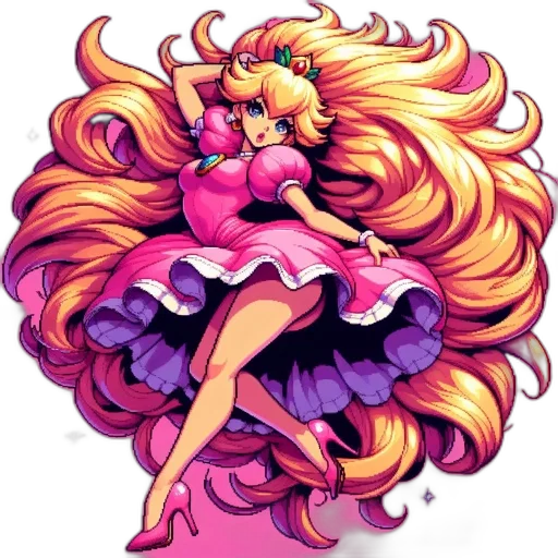 dress, hair, flower, pixel art transparent PNG cut-out