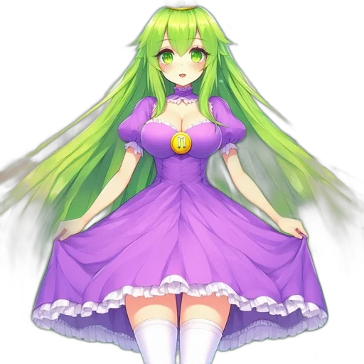 dress, staff, hair, creature transparent PNG cut-out