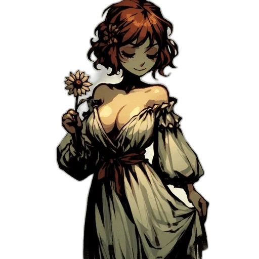 dress, flower, staff, concept art transparent PNG cut-out
