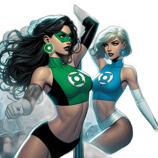 comic book art, concept art, green, two transparent PNG cut-out