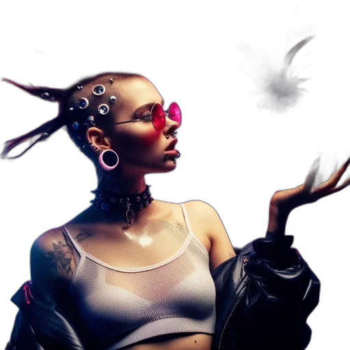 jewelry, hair, jacket, cyberpunk transparent PNG cut-out