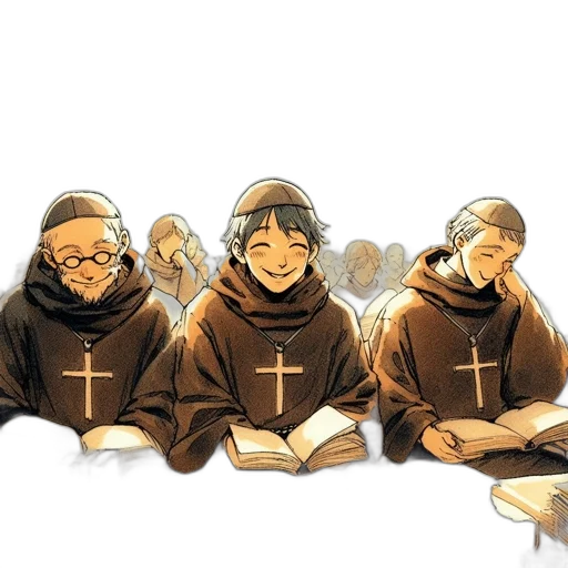 comic book art, concept art, watercolor, monks transparent PNG cut-out