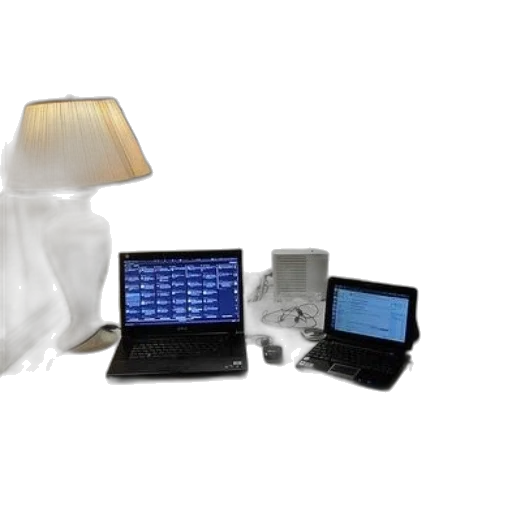 small, desk, two, laptops transparent PNG cut-out