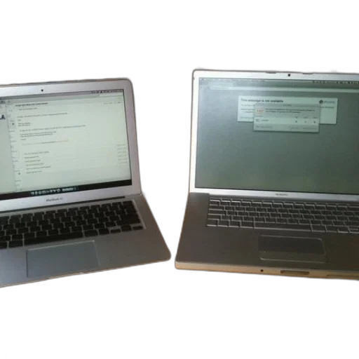 3d render, two, laptops, side transparent PNG cut-out