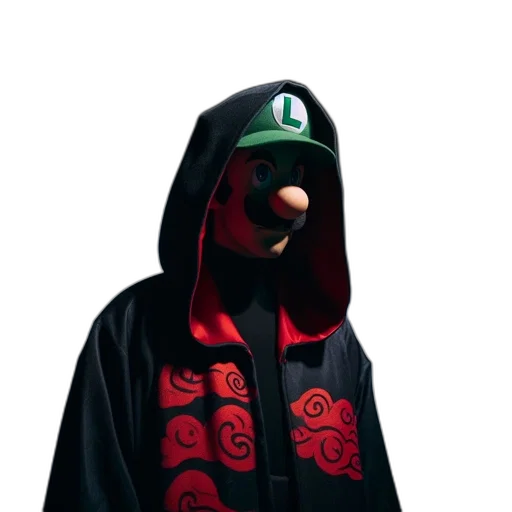 mask, jacket, creature, staff transparent PNG cut-out