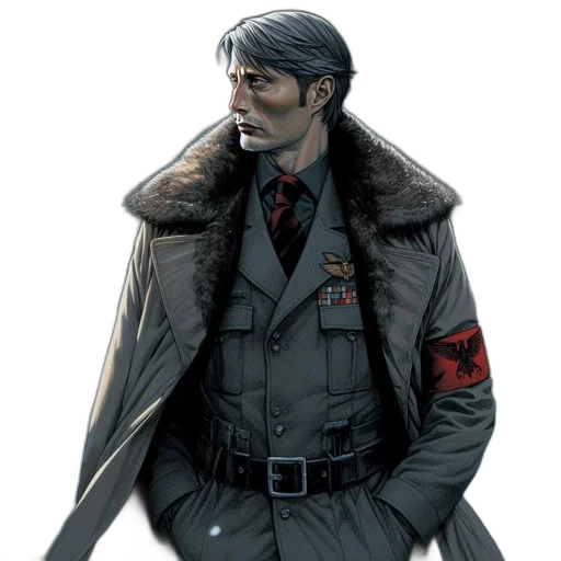 jacket, staff, face, comic book art transparent PNG cut-out
