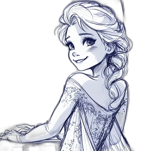 dress, crown, pencil sketch, cartoon transparent PNG cut-out