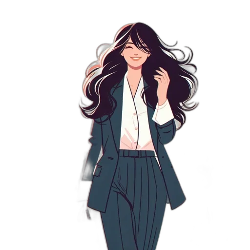 jacket, dress, staff, hair transparent PNG cut-out