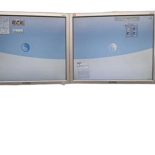 3d render, blue, dual-monitor, setup transparent PNG cut-out