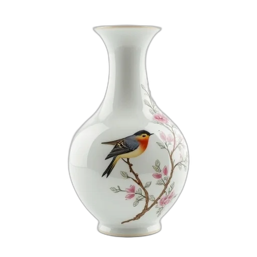 photorealistic, white, porcelain, vase transparent PNG cut-out