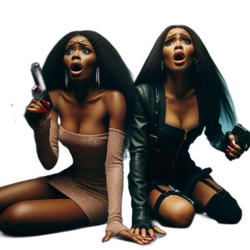 concept art, two, women, hold transparent PNG cut-out