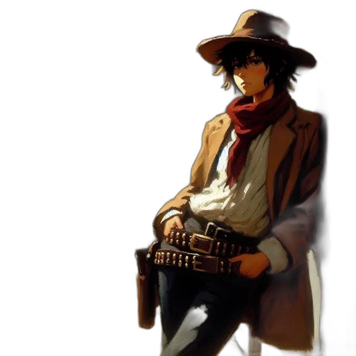 jacket, hat, staff, weapon transparent PNG cut-out