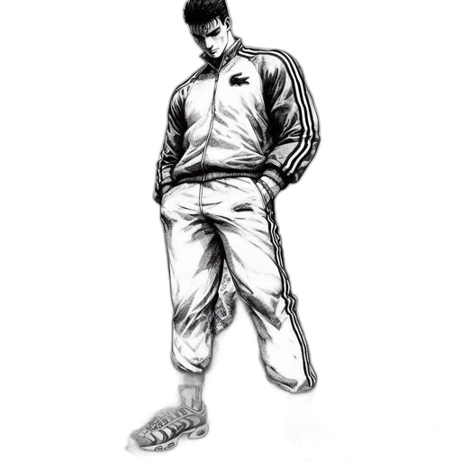 jacket, staff, shoes, pencil sketch transparent PNG cut-out