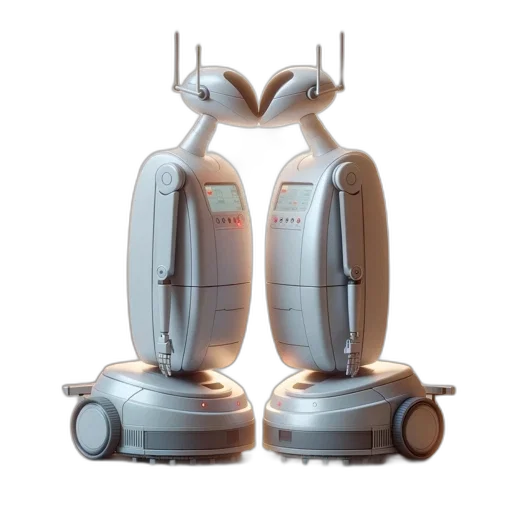robot, 3d render, concept art, two transparent PNG cut-out