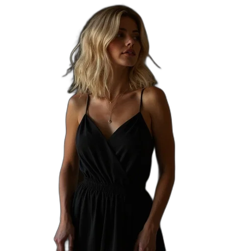 dress, hair, jewelry, staff transparent PNG cut-out