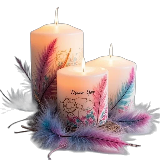 candles, watercolor, feathers, words transparent PNG cut-out