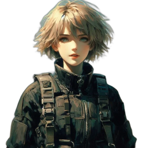 jacket, face, weapon, hair transparent PNG cut-out