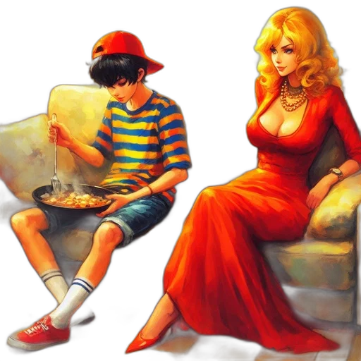 dress, hat, furniture, comic book art transparent PNG cut-out