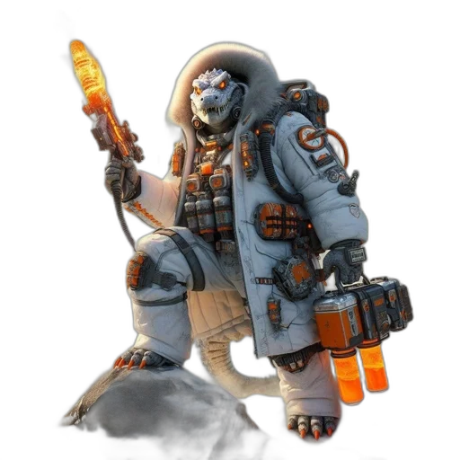 robot, jacket, staff, creature transparent PNG cut-out