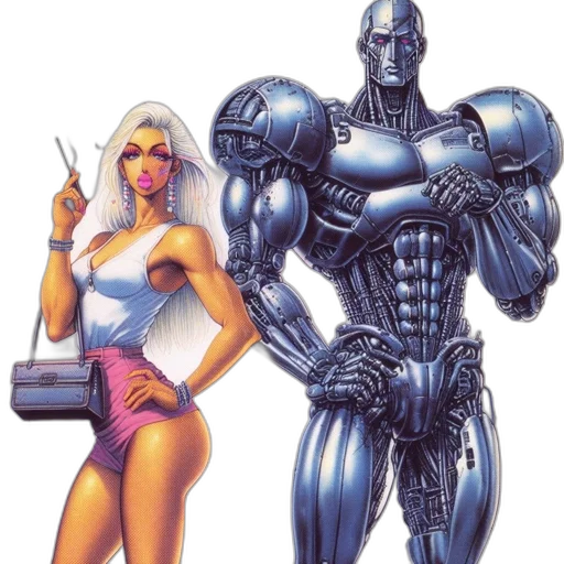 robot, comic book art, concept art, vaporwave transparent PNG cut-out