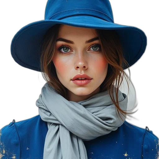 hat, face, jacket, jewelry transparent PNG cut-out